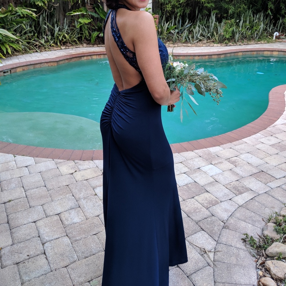 Navy Blue Sequin Long Formal Dress Size 7